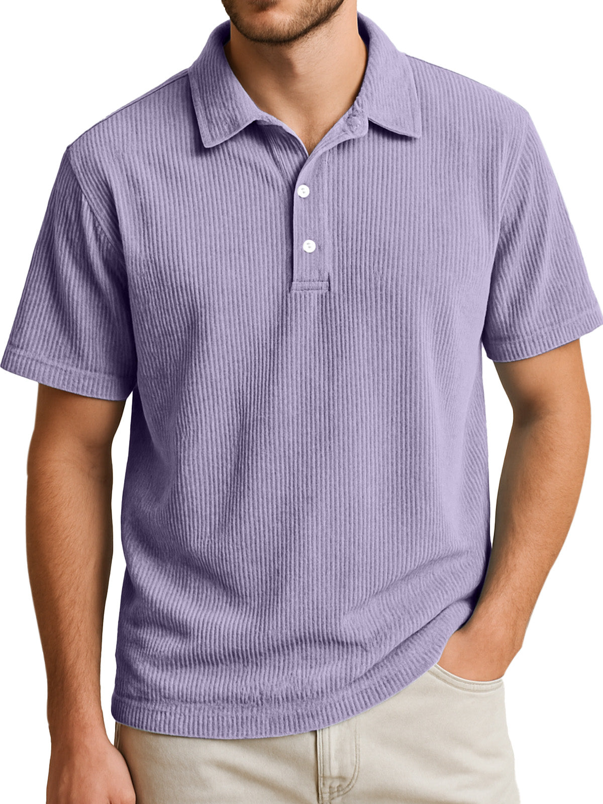 Men's Simple Daily Solid Color Vertical Pit Short-sleeved Lapel Polo Shirt