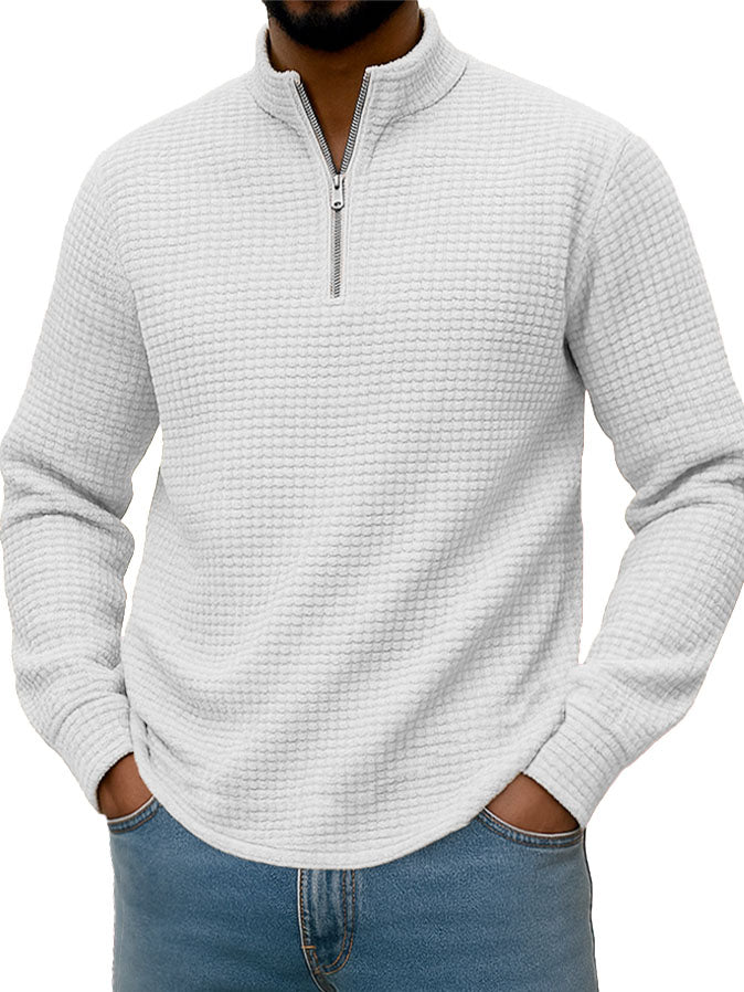  Men's Stylish Casual Corn-patterned Corduroy Fabric Stand-up Collar Half-zip Long-sleeved Sweatshirt 