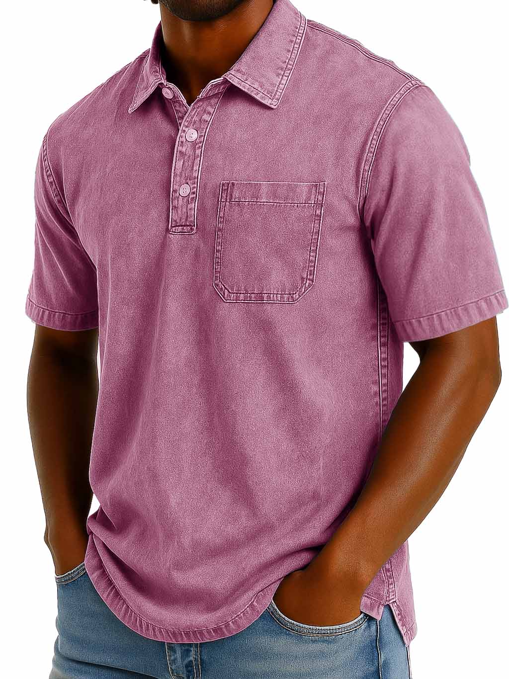 Men's Fashion Casual Retro Washed Short-sleeved Lapel Pocket Polo Shirt 