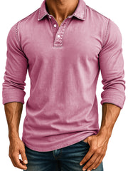 Men's Retro Fashion Distressed Lapel Long-sleeved Polo Shirt