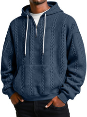 Men's Jacquard Texture Casual Zipper Hooded Loose Sweatshirt