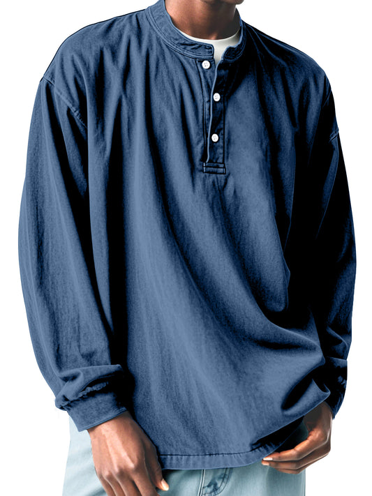 Men's Casual Simple Solid Color Long Sleeve Henley Shirt