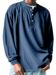 Men's Casual Simple Solid Color Long Sleeve Henley Shirt