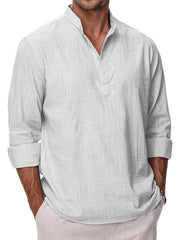 Men's Simple Solid Color Casual Long Sleeve Stand Collar Polo Shirt