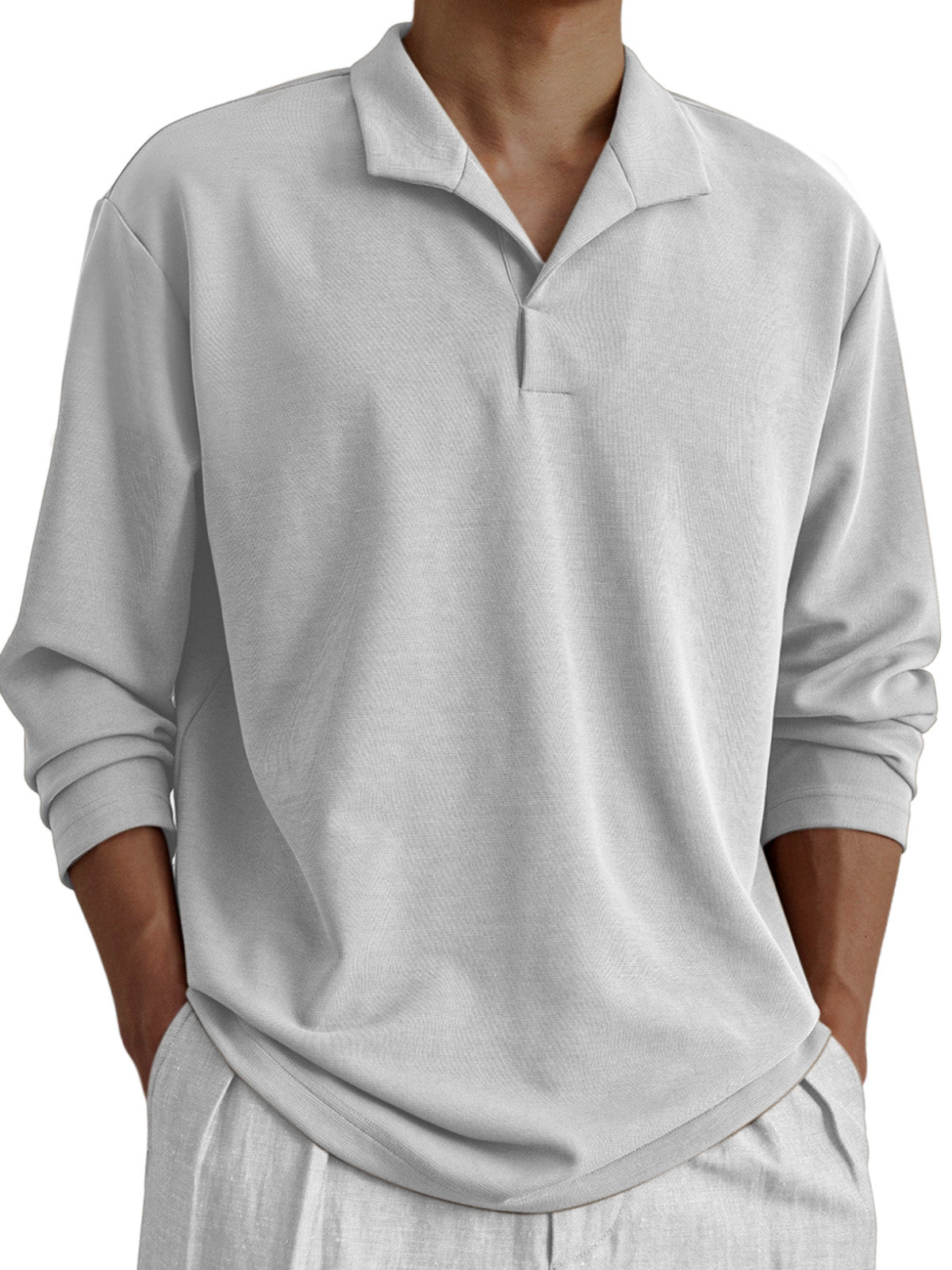 Men's Daily Casual Solid Color Design Long-sleeved Polo Shirt