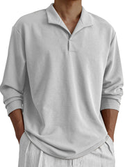 Men's Daily Casual Solid Color Design Long-sleeved Polo Shirt