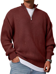 Men's Casual Fashion Loose Stand Collar Zipper Solid Color Sweater