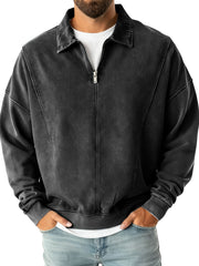 Men's Fashion Casual Stitching Lapel Zippered Polo Shirt