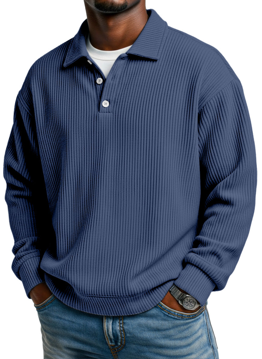 Men's Simple Casual Vertical Pit Lapel Long-sleeved Polo Shirt