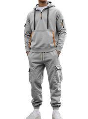 Autumn And Winter Men's Fleece Zipper Sweatshirt Fashionable Hoodie Multi-pocket Overalls Suit