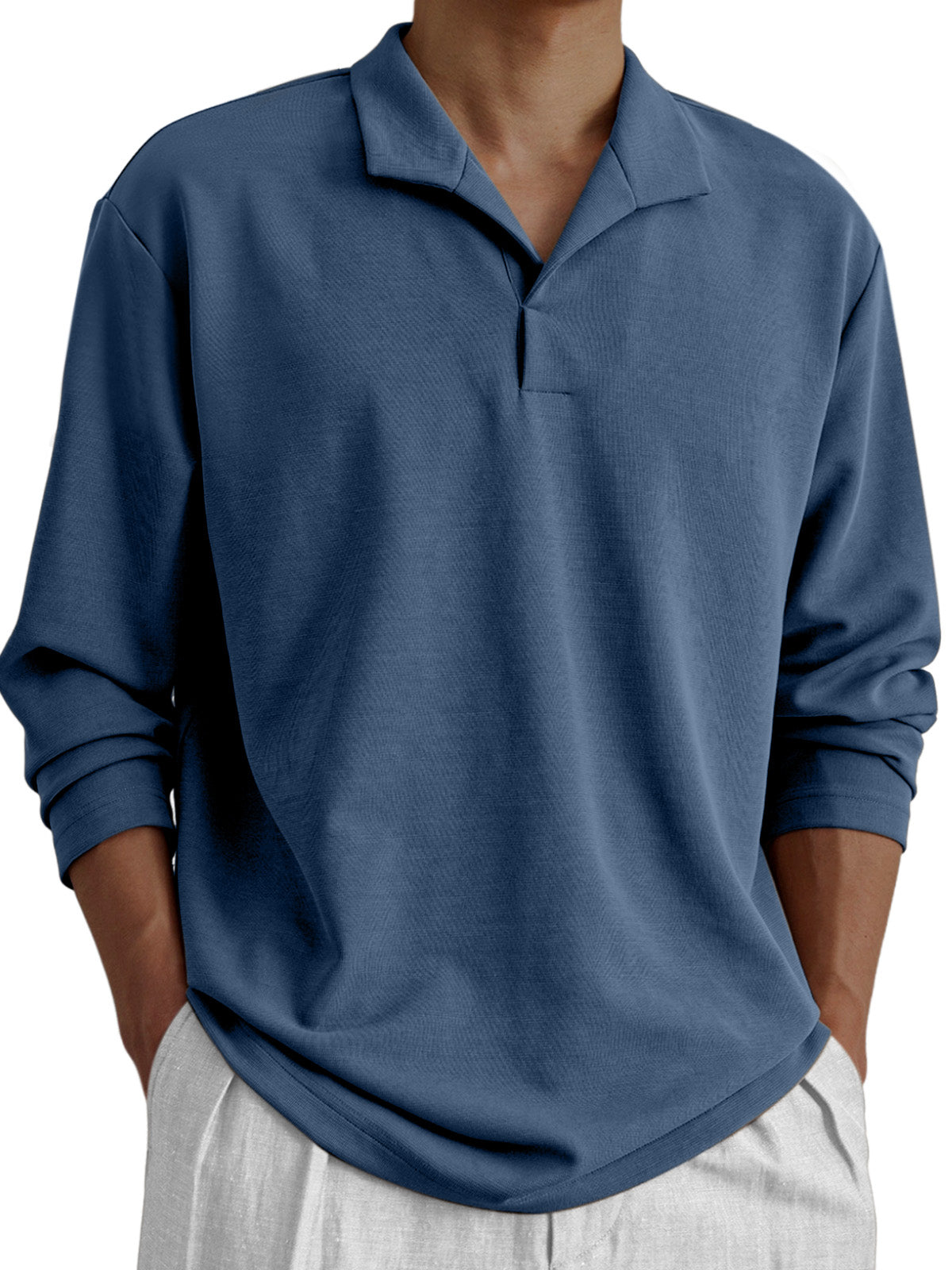 Men's Daily Casual Solid Color Design Long-sleeved Polo Shirt