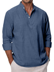 Men's Simple Solid Color Casual Long Sleeve Stand Collar Polo Shirt