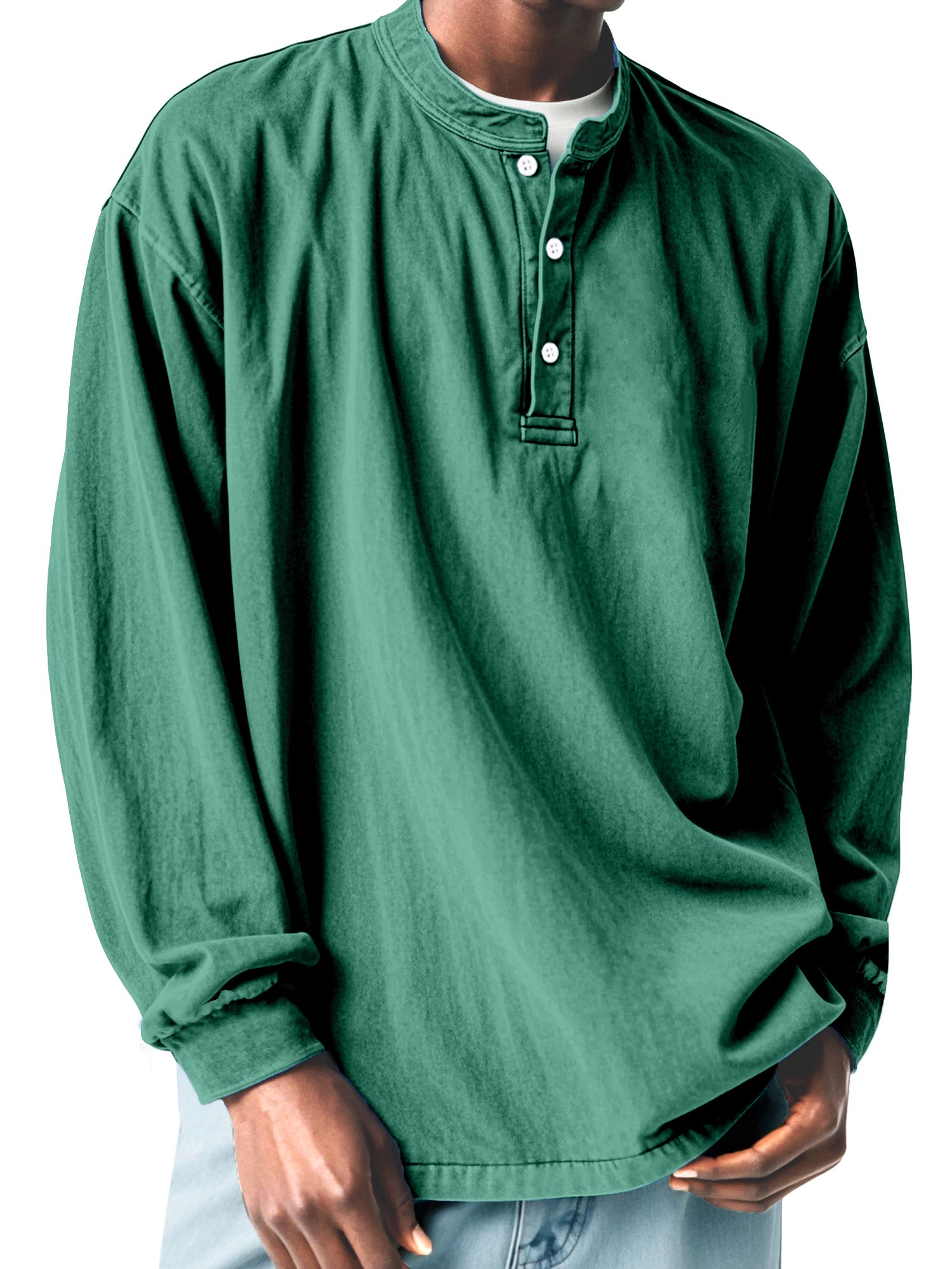 Men's Casual Simple Solid Color Long Sleeve Henley Shirt
