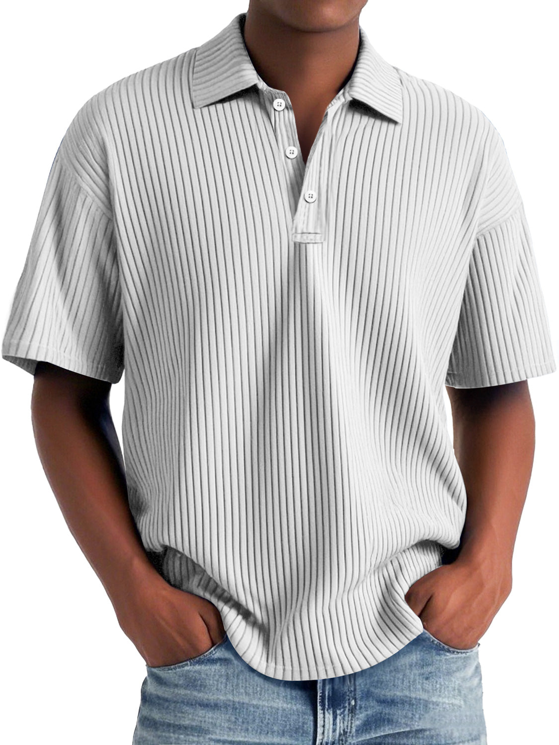 Men's Daily Lapel Ribbed Casual Solid Color Short-sleeved Polo Shirt