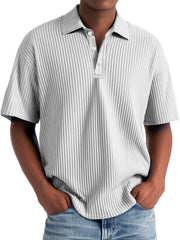Men's Daily Lapel Ribbed Casual Solid Color Short-sleeved Polo Shirt