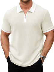 Men's Daily Casual Patchwork Waffle Fabric Lapel Short-sleeved Polo Shirt 