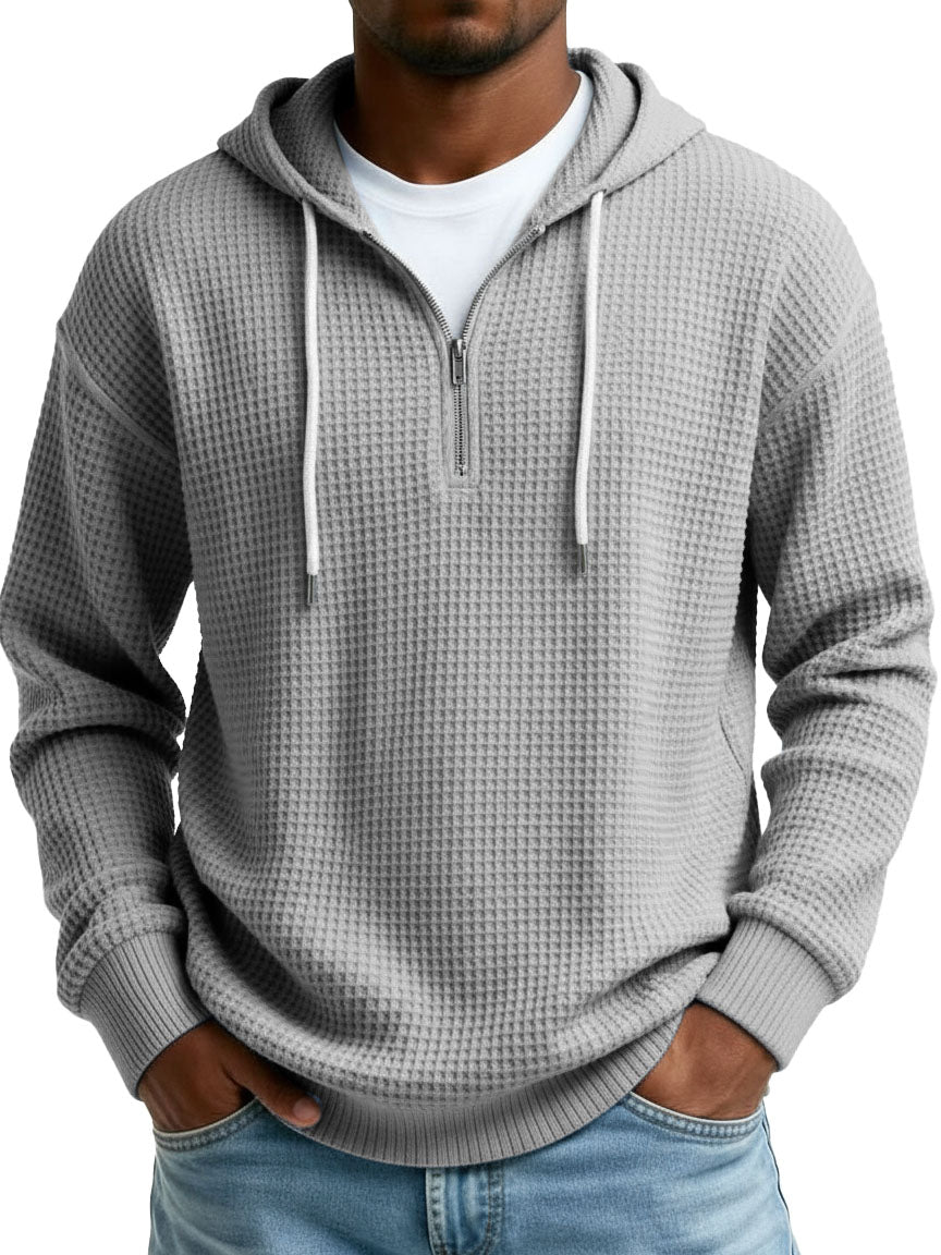 Men's Wear Fashionable Casual Waffle Fabric Semi-zipper Hooded Hooded Hoodie 