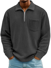 Men's Daily Casual Ribbed Lapel Manhattan Loose Long-sleeved Polo Shirt