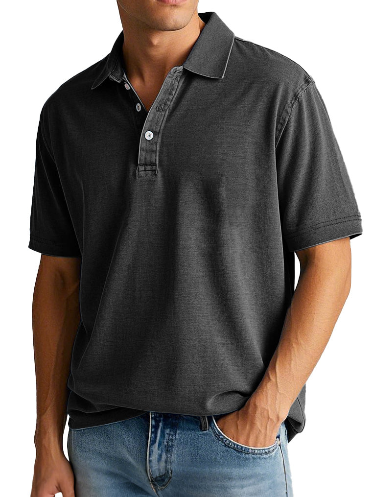 Men's Vintage Distressed Pocket Short Sleeve Lapel Polo Shirt