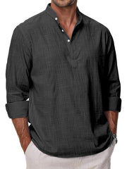 Men's Simple Solid Color Casual Long Sleeve Stand Collar Polo Shirt