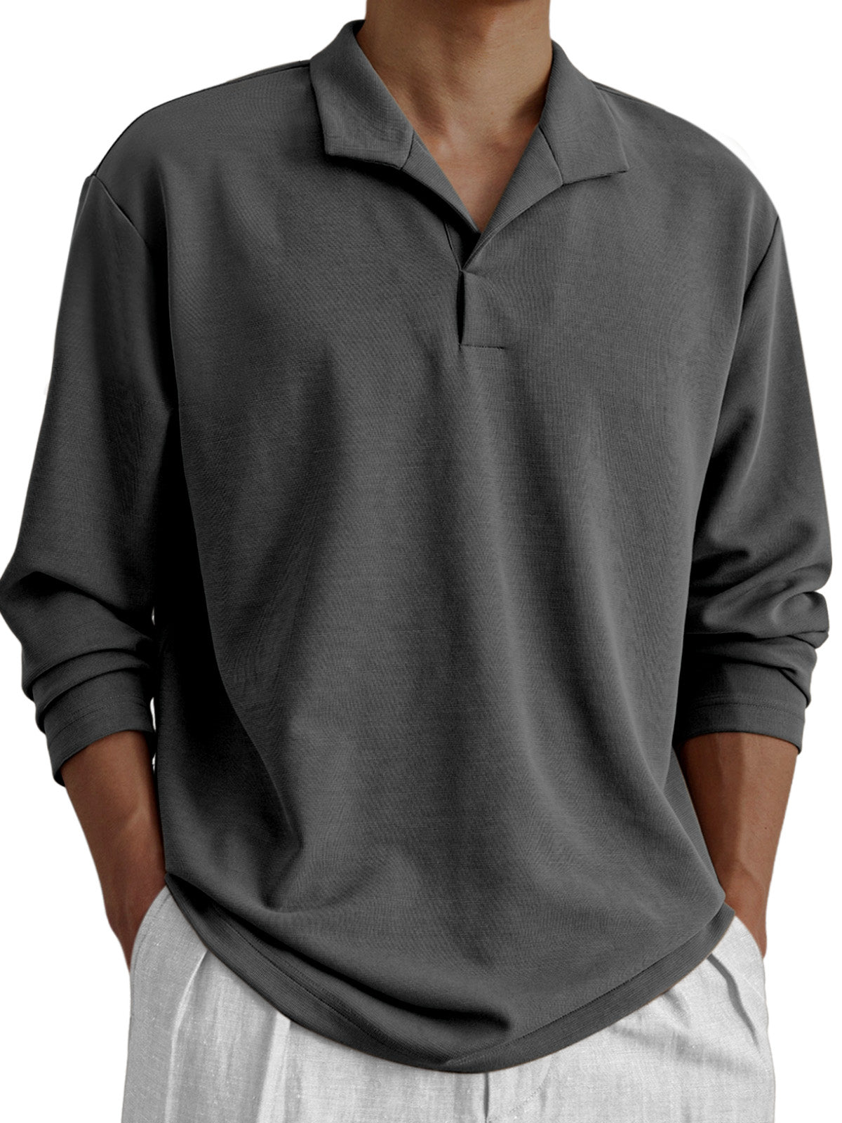 Men's Daily Casual Solid Color Design Long-sleeved Polo Shirt