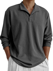 Men's Daily Casual Solid Color Design Long-sleeved Polo Shirt