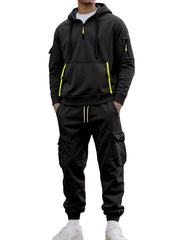 Autumn And Winter Men's Fleece Zipper Sweatshirt Fashionable Hoodie Multi-pocket Overalls Suit