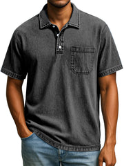 Men's Retro Solid Color Comfortable Loose Lapel Button Short Sleeve Polo Shirt