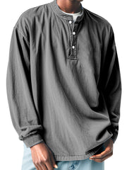 Men's Casual Simple Solid Color Long Sleeve Henley Shirt
