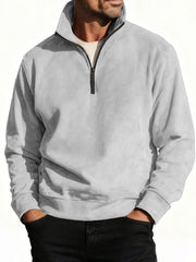 Men's Stylish Casual Suede Fabric Stand-up Collar Half-zip Long-sleeved Sweatshirt 