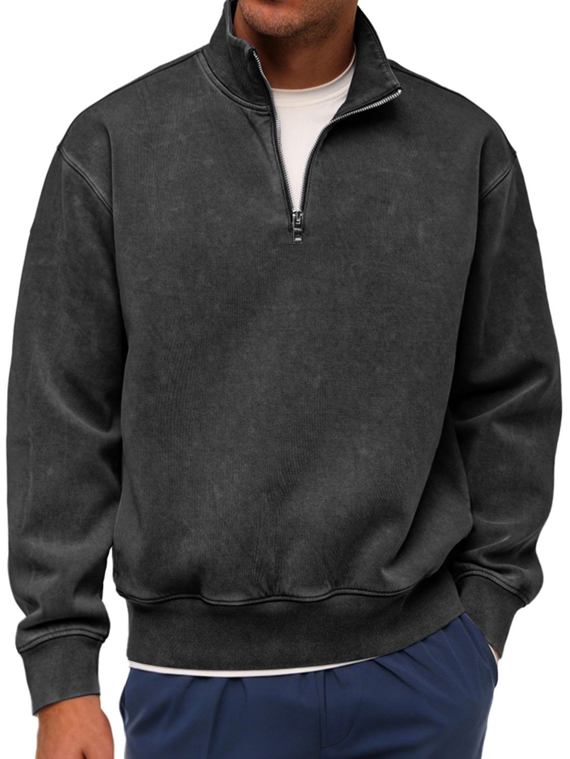 Men's Retro Fashion Stand Collar Zipper Casual Loose Sweatshirt