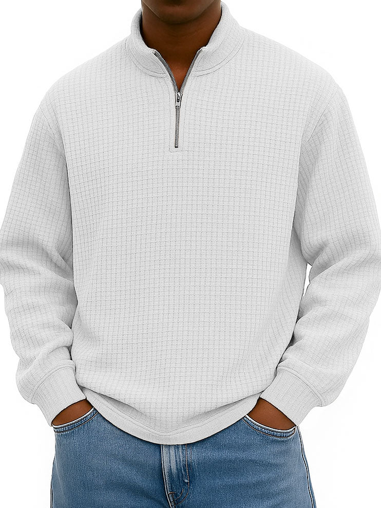 Men's Fashionable Casual Corn-patterned Corduroy Stand-up Collar Half-zip Long-sleeved Sweatshirt 