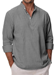 Men's Simple Solid Color Casual Long Sleeve Stand Collar Polo Shirt