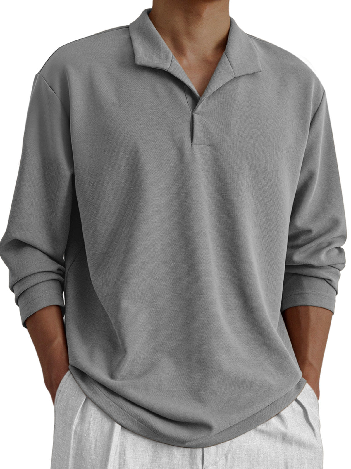 Men's Daily Casual Solid Color Design Long-sleeved Polo Shirt