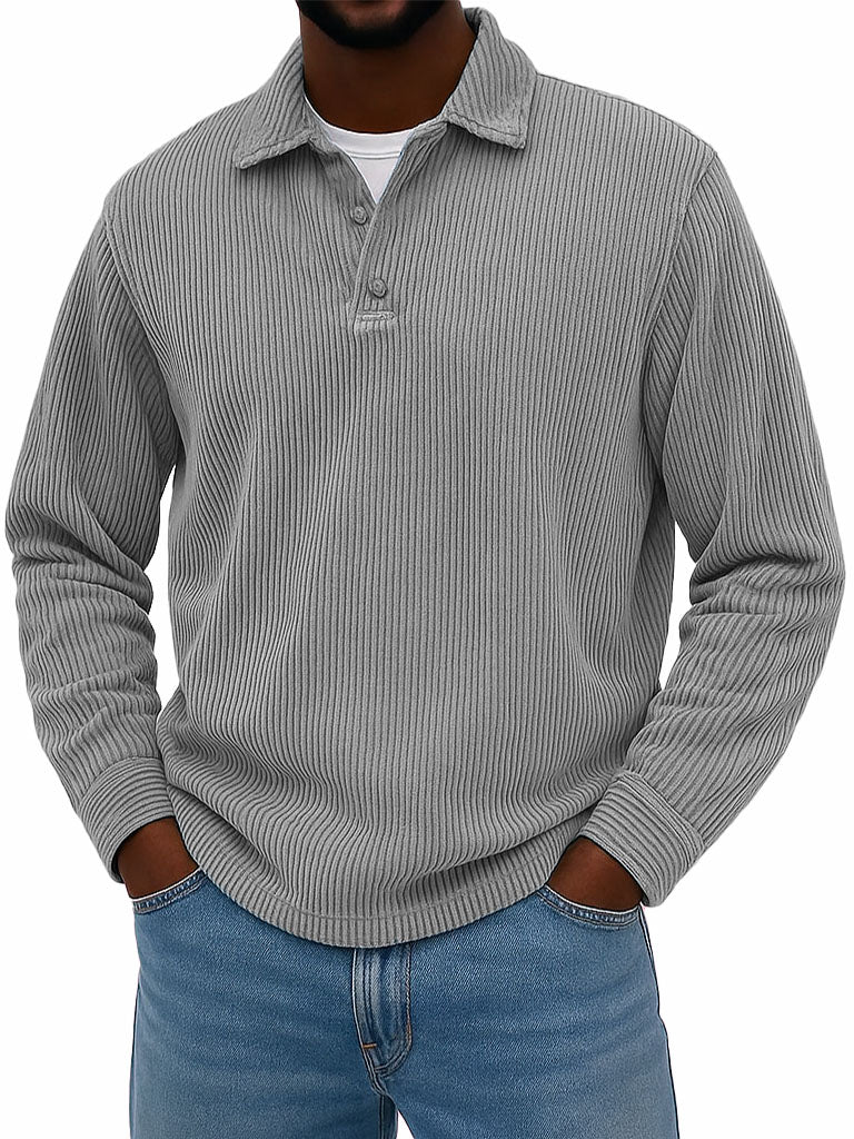 Men's Stylish Casual Corduroy Lapel Long-sleeved Polo Shirt 