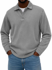 Men's Stylish Casual Corduroy Lapel Long-sleeved Polo Shirt 