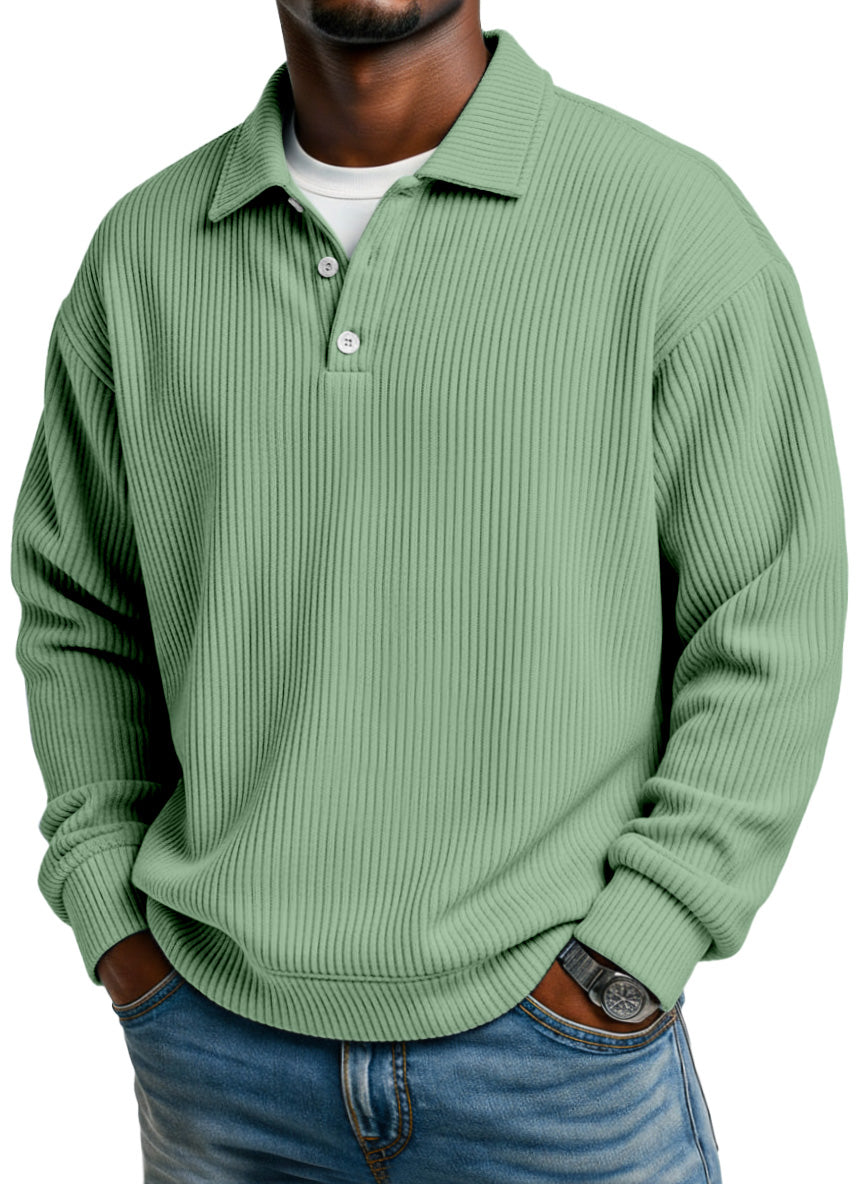 Men's Simple Casual Vertical Pit Lapel Long-sleeved Polo Shirt