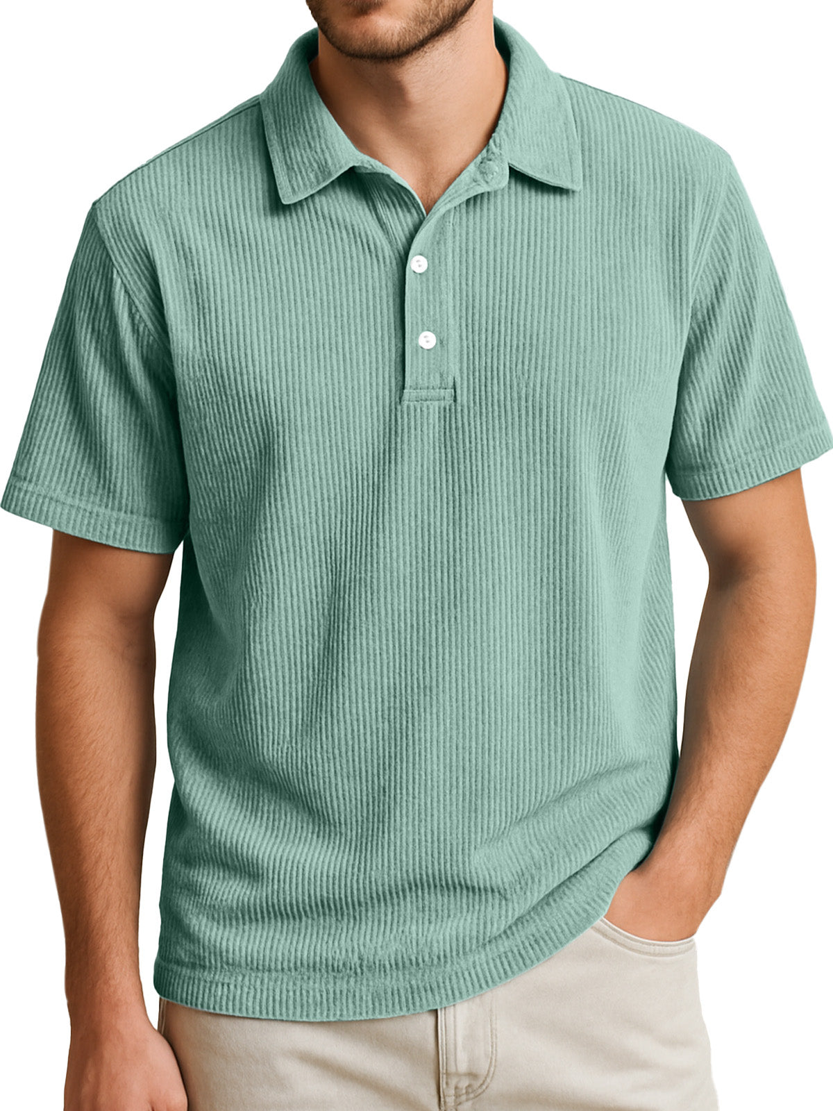 Men's Simple Daily Solid Color Vertical Pit Short-sleeved Lapel Polo Shirt