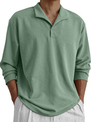 Men's Daily Casual Solid Color Design Long-sleeved Polo Shirt