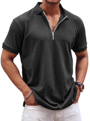Men's Daily Waffle Casual Lapel Zipper Comfort Short Sleeve POLO Shirt
