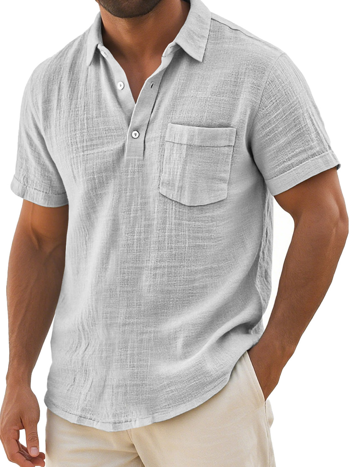 Men's Daily Casual Lapel Button Pocket Comfortable Short-sleeved Polo Shirt