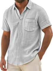 Men's Daily Casual Lapel Button Pocket Comfortable Short-sleeved Polo Shirt