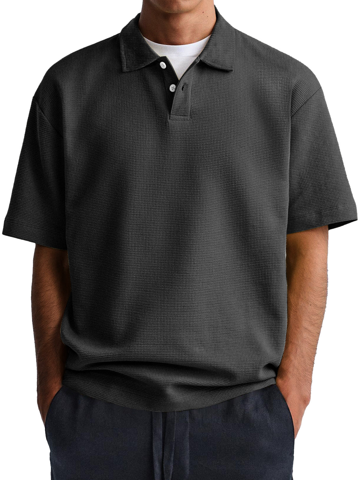 Men's Waffle Casual Lapel Button Down Short Sleeve POLO Shirt