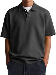 Men's Waffle Casual Lapel Button Down Short Sleeve POLO Shirt