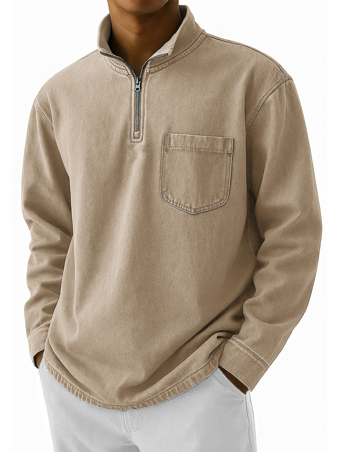 Men's Stylish Retro Half-zip Stand-up Collar Long-sleeved Polo Shirt