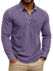 Men's Stylish Retro Outdoor Distressed Pocket Stand Collar Long-sleeved Polo Shirt