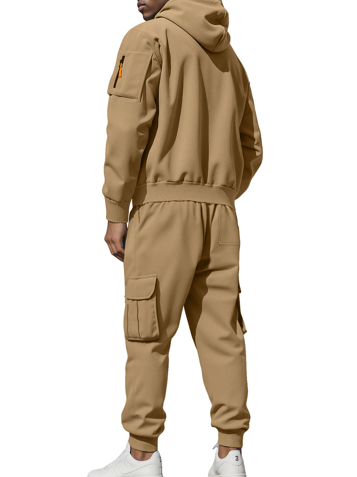 Autumn And Winter Men's Fleece Zipper Sweatshirt Fashionable Hoodie Multi-pocket Overalls Suit