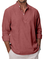 Men's Simple Solid Color Casual Long Sleeve Stand Collar Polo Shirt