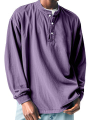 Men's Casual Simple Solid Color Long Sleeve Henley Shirt