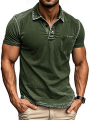 Men's Vintage Outdoor Distressed Short Sleeve Pocket Polo Shirt